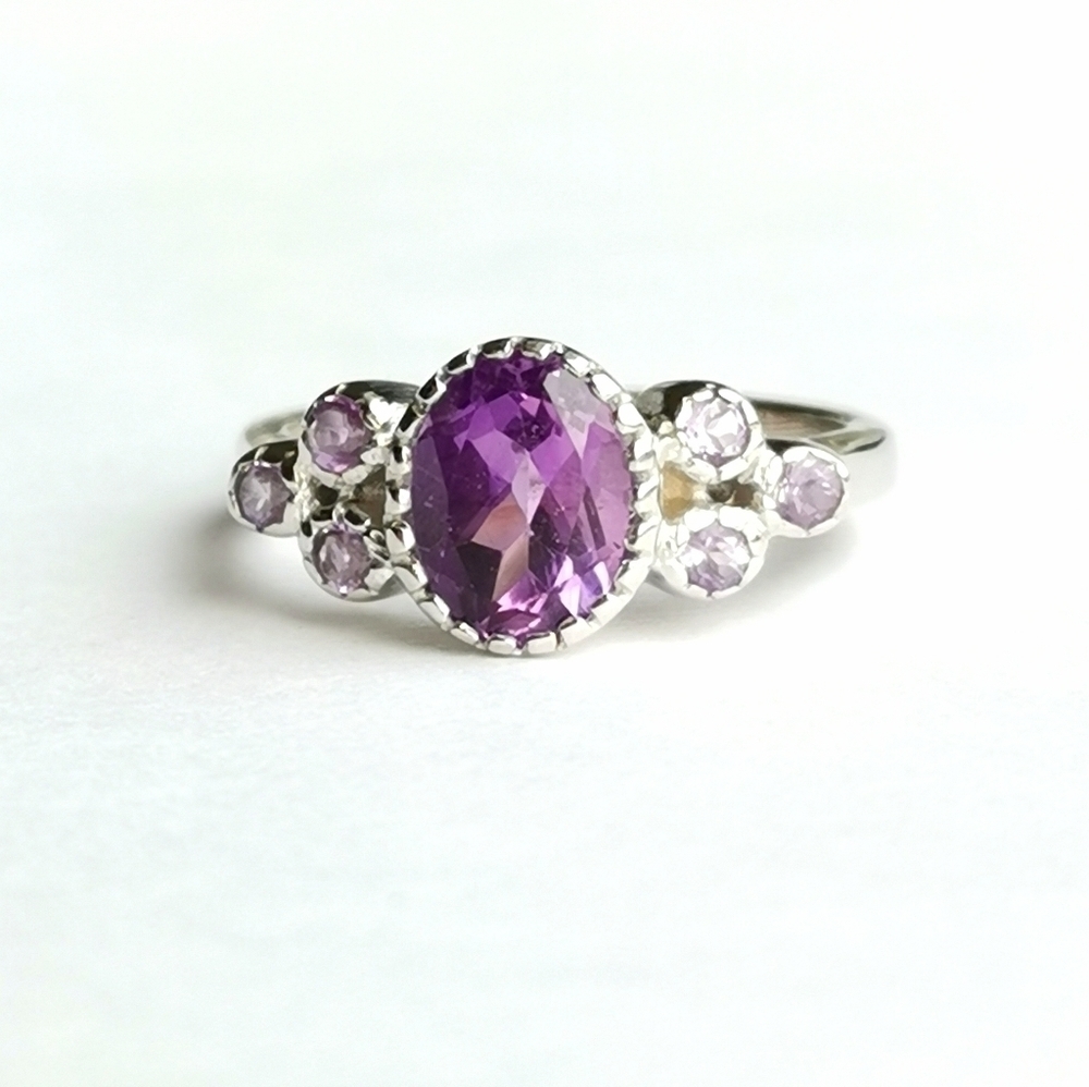 Amethyst multi gemstone sterling silver ring size 6 🆕